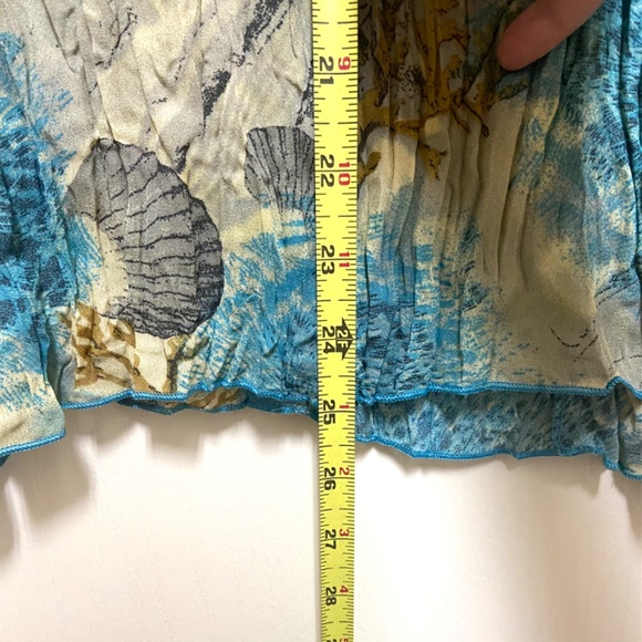 Boho Beaded Floral Top XL Blue Yellow Crinkle Blouse - Picture 13 of 13